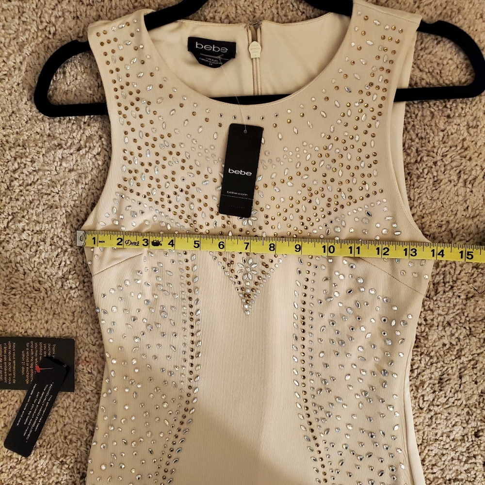 Bebe Studded Mesh Heat Xfer Dress Size Small - Picture 7 of 11